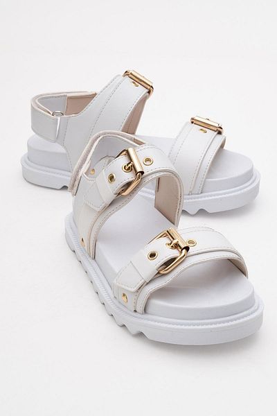 CCWAY AYAKKABI Women's Double Buckle Velcro Sandals White