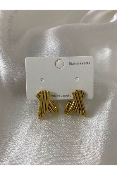 stainless steell Cross Stripe Steel Earrings