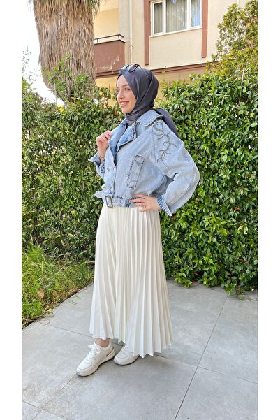 Venöve Boncuk Işlemeli Denim Ceket |