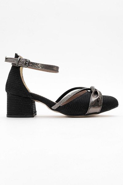 CCWAY AYAKKABI Children's Ribbon Stone Heeled Sandals Black Chupra