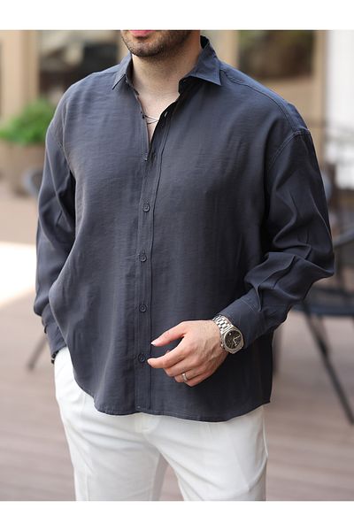 LUMAST Ανδρικό πουκάμισο Oversize Summer Light Ironing Οβάλ κομμένο Modal πουκάμισο