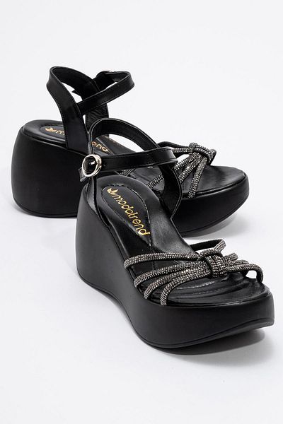 CCWAY AYAKKABI Women's Piping Stone Sandals Black