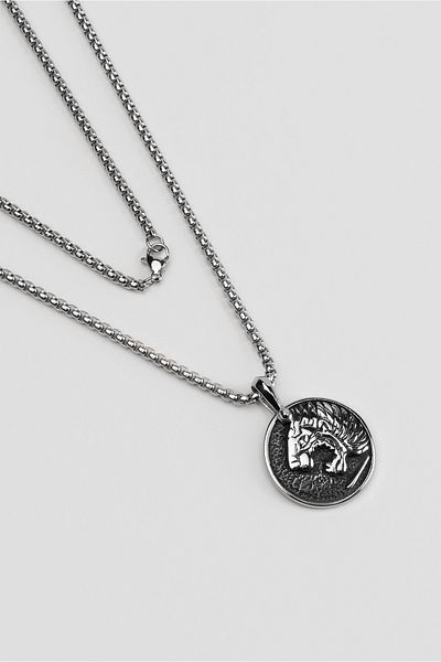 So CHIC... Steel Men's Necklace with Roaring Lion Figure