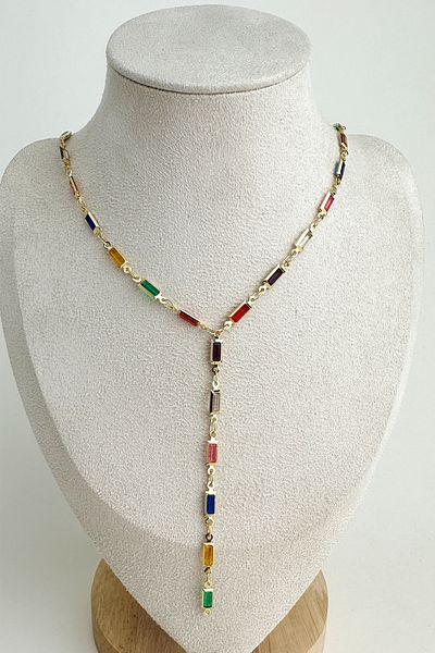 Modex Colorful Thin Rectangle Low-Cut Y Necklace (56cm)