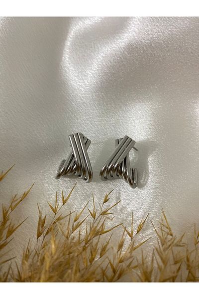 stainless steell أقراط فولاذية مخططة بشكل متقاطع