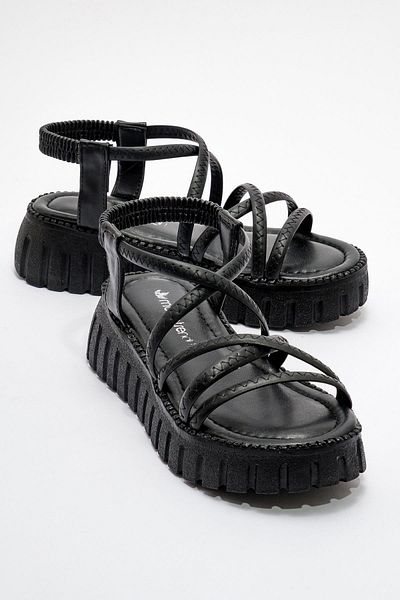 CCWAY AYAKKABI Women's Cross Piping Sandals Black