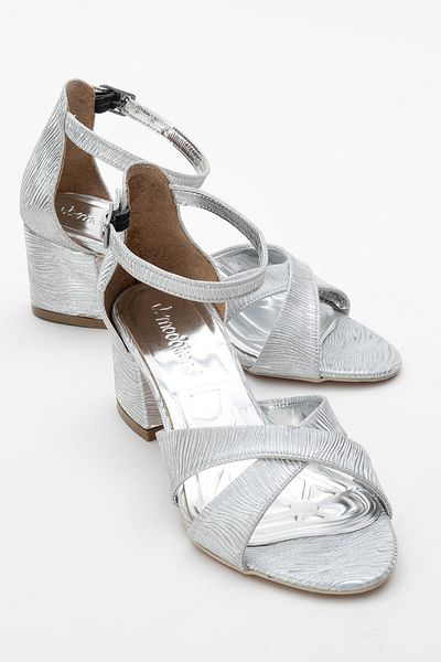 CCWAY AYAKKABI Cross Strap Women's Heeled Sandals Silver Water