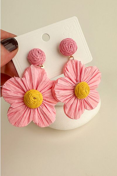 Modex Raffia Bohemian Style Dangle Flower Earrings (7cm)