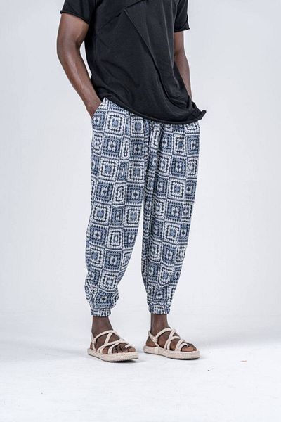 SUPERBLUE Men's Summer Patterned Blue Jogger Baggy Trousers