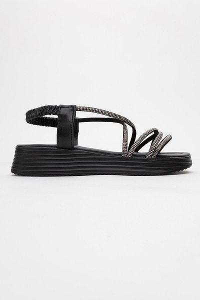 CCWAY AYAKKABI Women's Cross Stone Sandals Black