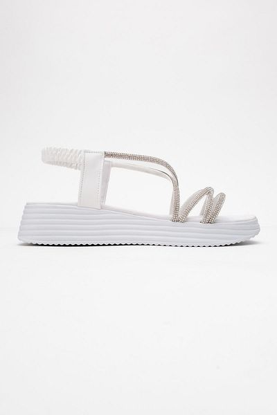 CCWAY AYAKKABI Women's Cross Stone Sandals White
