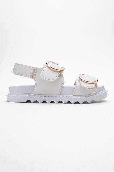 CCWAY AYAKKABI Women's Double Buckle Velcro Sandals White
