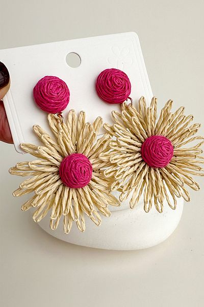 Modex Bohemian Style Cream Dangle Flower Earrings (6cm)