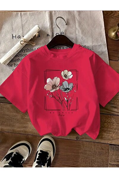 caddekombin Μπλουζάκι Be Smile με στάμπα λουλουδιών από βαμβακερό χτενισμένο ...