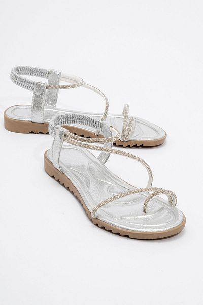 CCWAY AYAKKABI Women's Flip Flops Stone Sandals Silver