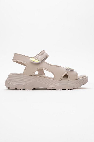CCWAY AYAKKABI Women's Double Velcro Sandals Beige