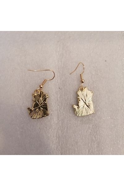 Butik Tülin Authentic Gold Metal Black Enamel Tiny Cat Dangle Earrings 3.5X1.7Cm Made in Thailand