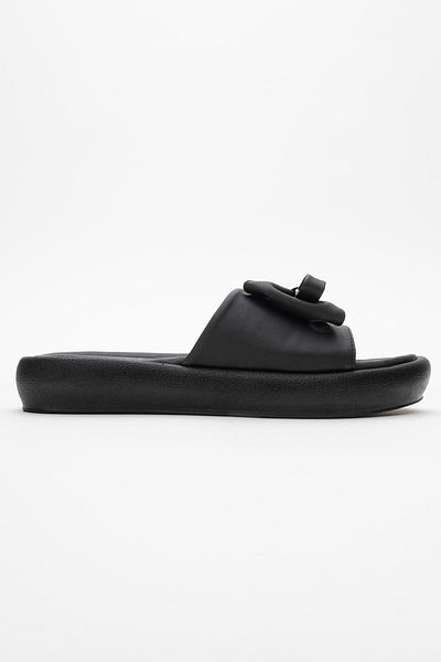 CCWAY AYAKKABI Women's Bow Tie Buckle Slippers Black