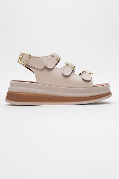 CCWAY AYAKKABI Women's Buckle Sandals Beige