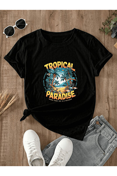 Frisson Tricou unisex din bumbac negru, oversize, confortabil, cu imprimeu „P...