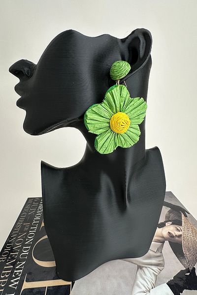Modex Raffia Bohemian Style Dangle Flower Earrings (7cm)