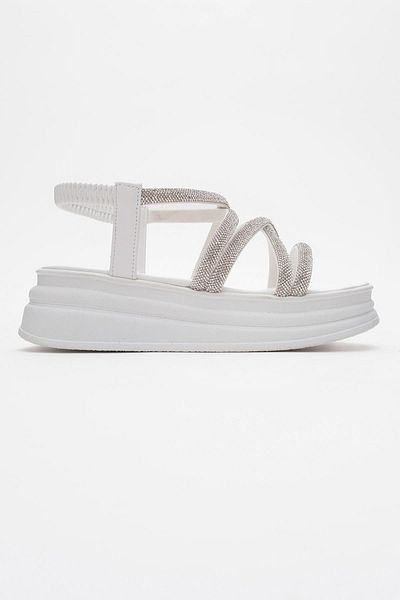CCWAY AYAKKABI Women's Cross Stone Elastic Sandals White