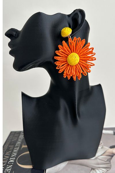 Modex Bohemian Style Orange Dangle Flower Earrings (6cm)