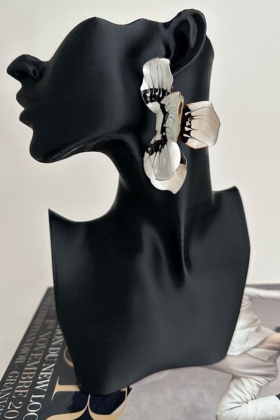 Modex Half Moon Patterned Light Flower Earrings (7cm)