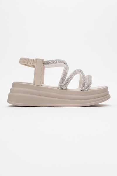 CCWAY AYAKKABI Women's Cross Stone Elastic Sandals Beige