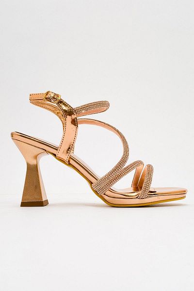 CCWAY AYAKKABI Cross Stone Women's Heeled Sandals Copper Mirror