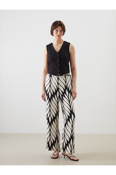 LC Waikiki Pantaloni de damă cu model cu picioare largi, cu talie elastică
