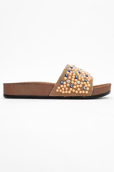 CCWAY AYAKKABI Women's Beaded Flat Slippers Bronze