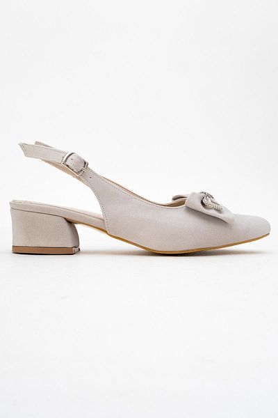 CCWAY AYAKKABI Stoned Bow Tie Open Women's Heeled Shoes Beige Ringo