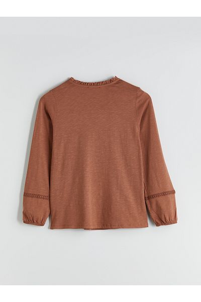 LC Waikiki Ruffled Crew Neck Lace Detailed Blouse