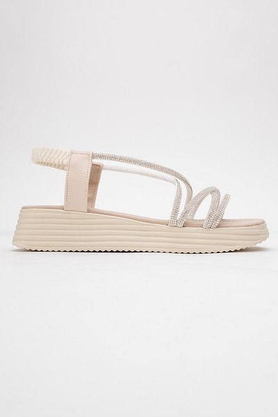 CCWAY AYAKKABI Women's Cross Stone Sandals Beige