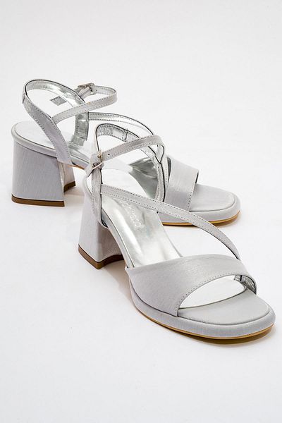 CCWAY AYAKKABI Woman's cross strap heeled sandal silver satin