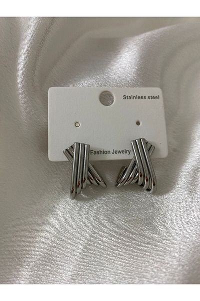 stainless steell أقراط فولاذية مخططة بشكل متقاطع