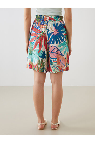 LC Waikiki Kvetinové dámske šortky s elastickým pásom