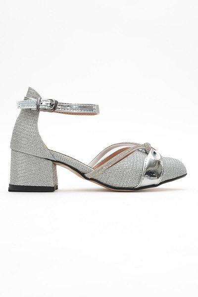 CCWAY AYAKKABI Children's Ribbon Stone Heeled Sandals Silver Chupra