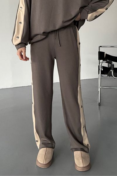 Cappmoda İnd-1110 Smoked Modal Fabric Snap Fastener Palazzo Trousers