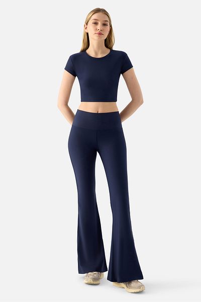 Superstacy Melina High Waist Flared Navy Blue Sports Leggings