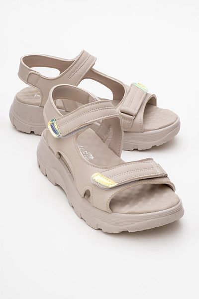CCWAY AYAKKABI Women's Double Velcro Sandals Beige