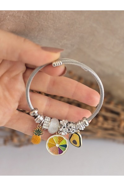 DEMİR ACCESORİES سوار نسائي من الفولاذ المقاوم للصدأ على شكل أناناس وبرتقال و...