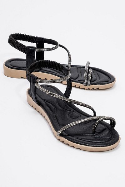 CCWAY AYAKKABI Women's Flip Flops Stone Sandals Black