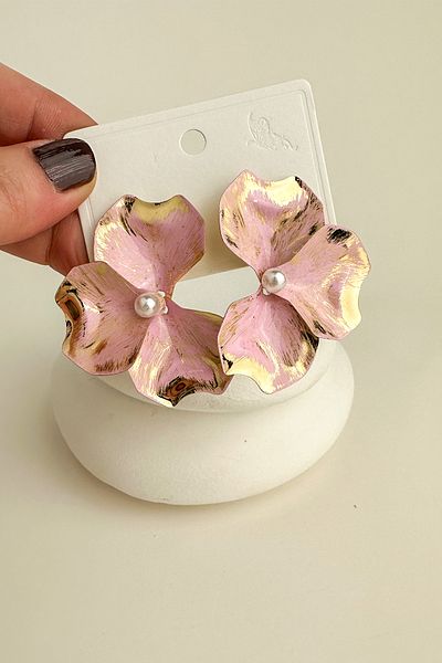 Modex Pearl Detail Powder Pink Light Flower Earrings (5cm)