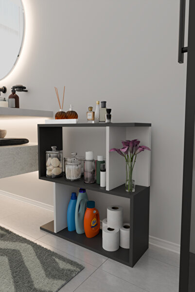 Remaks Belek 2 Raflı Banyo Rafı Çok Amaçlı Kitaplık Rafı Dekoratif Raf Antras...
