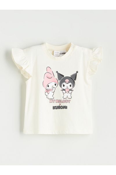LC Waikiki Kurzarm-T-Shirt und Shorts für Mädchen mit Rundhalsausschnitt und Kuromi-Aufdruck