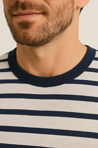 koza iç giyim Erkek Pamuklu Lacivert Çizgili Şort Takım