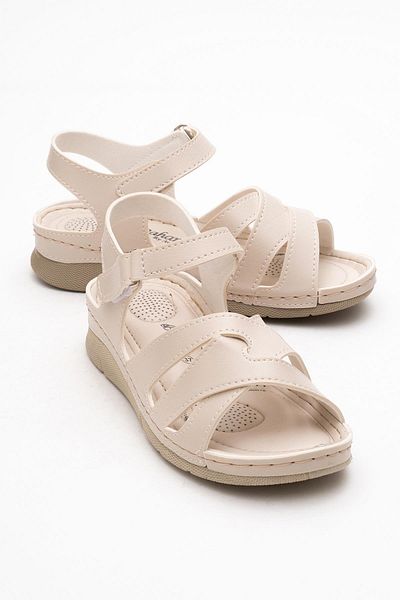 CCWAY AYAKKABI Women's Velcro Sandals Beige