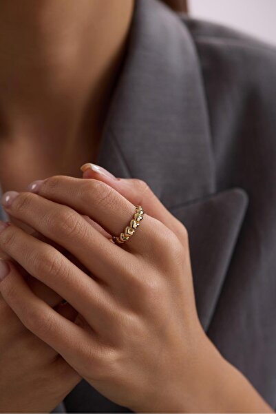 Tufanlar Kuyumculuk 14 Ayar Kalpli Sıralı Yarımtur Altın Yüzük